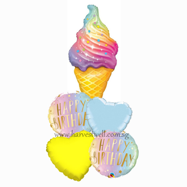 Pastel Rainbow Swirl Ice Cream Cone Balloon Package